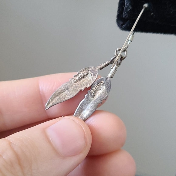 Vintage Sterling Double Feather Earrings - Picture 4 of 4